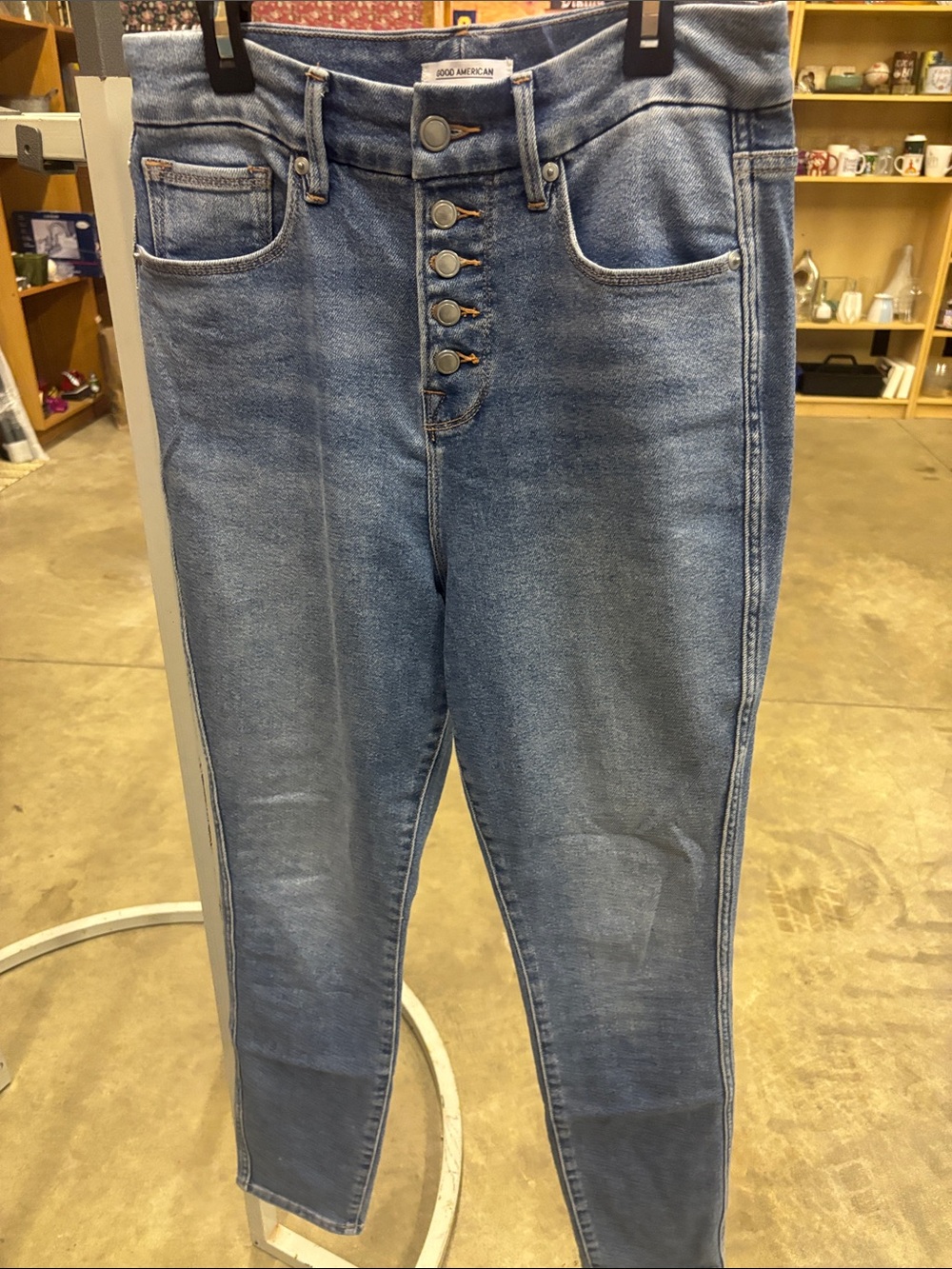 Good American Light Blue High-Rise Button-Fly Jeans